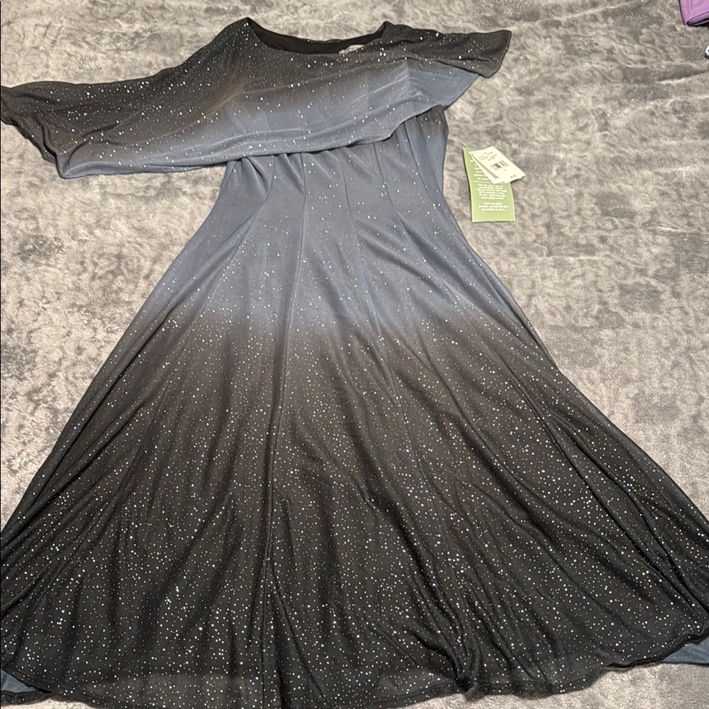 Elegant Black Glitter Dress with Asymmetrical Caplet